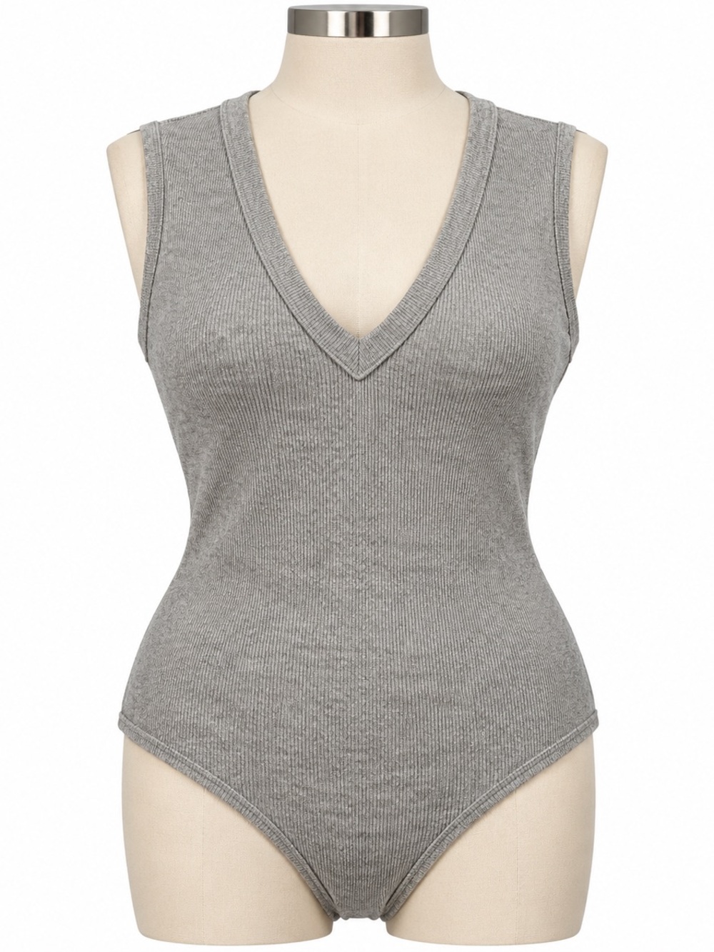 Universal Thread Gray Ribbed V-Neck Sleeveless Bodysuit